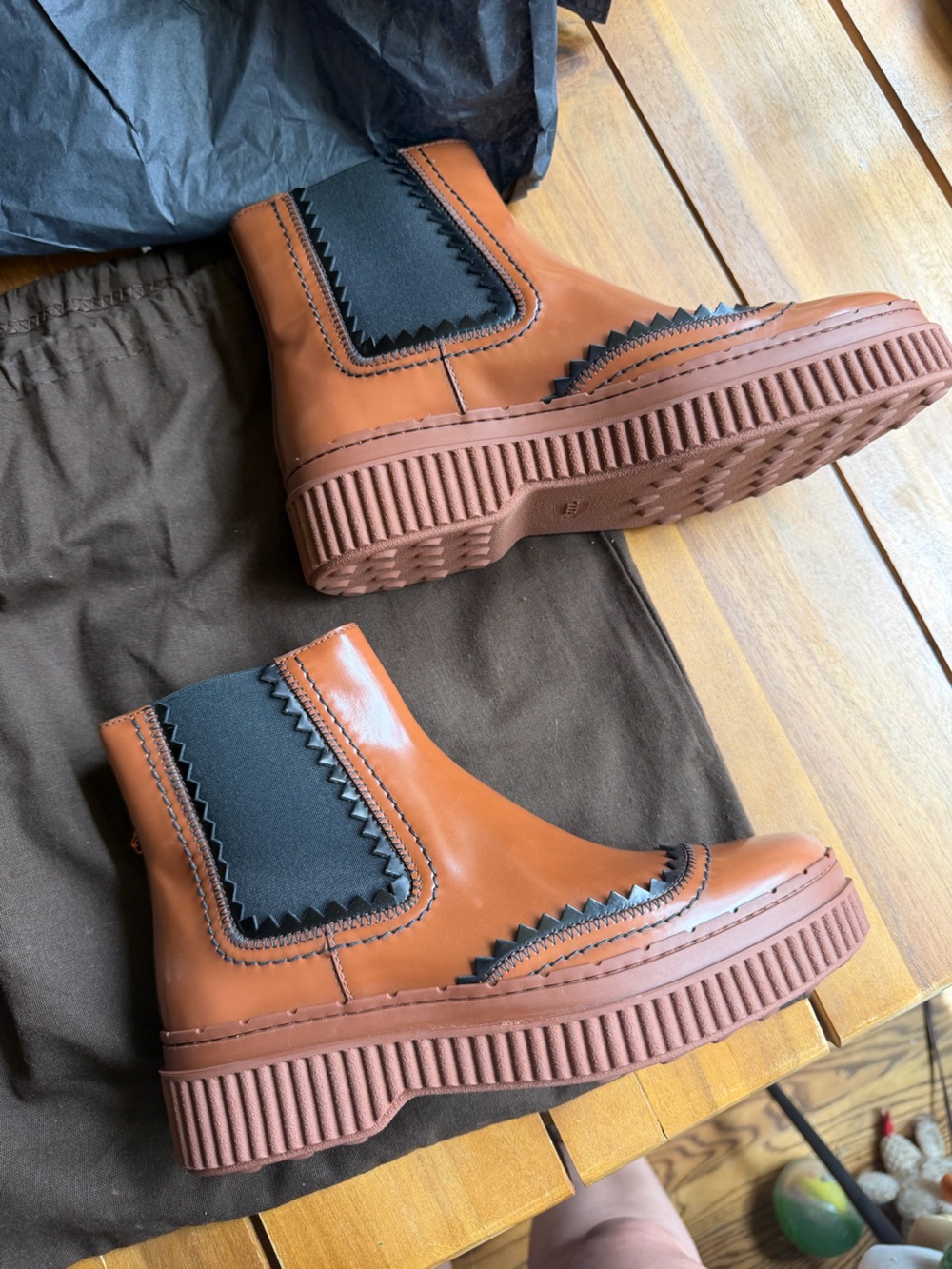 Tod's Women's Chestnut Brown Patent Leather Chelsea Booties - Picture 2 of 7